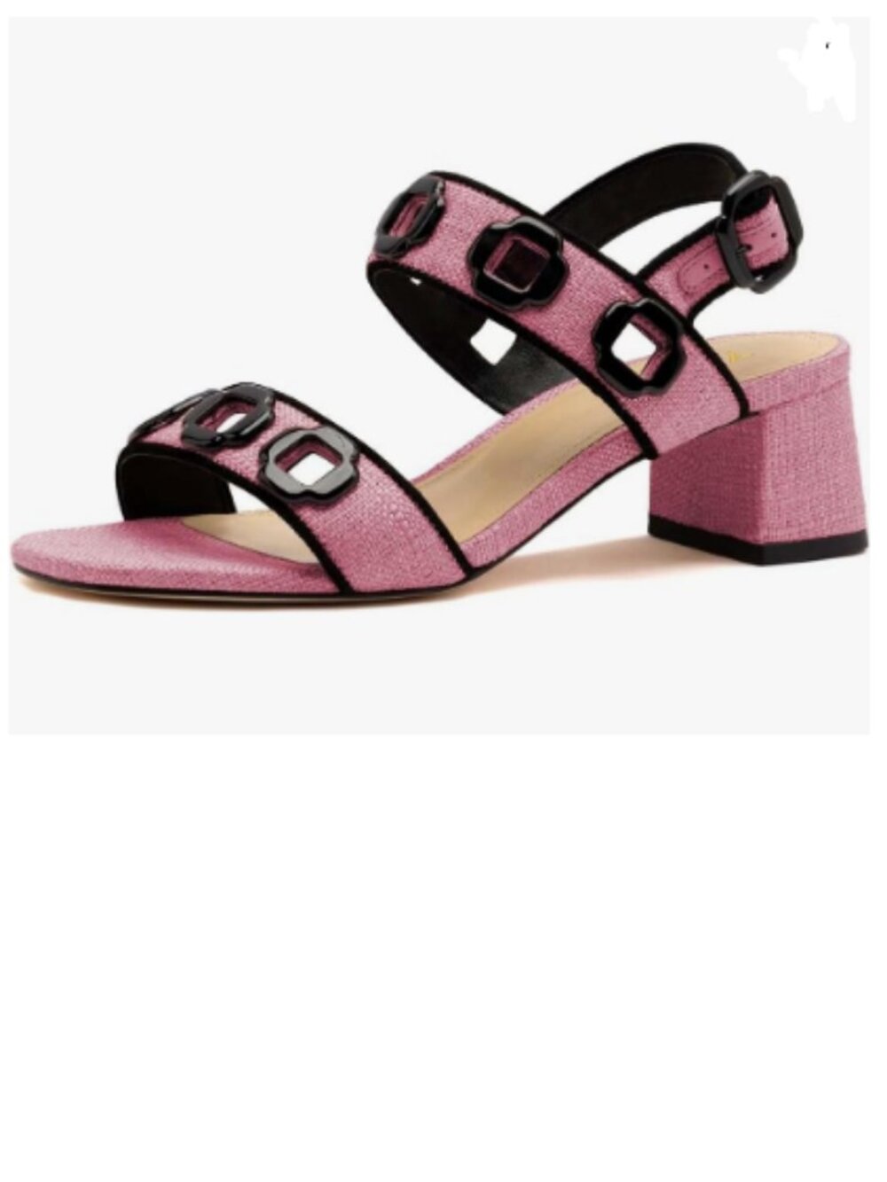 YDN Pink & Black Buckle Open Toe Sandals Block Dressy Low Heels Backstrap Shoe